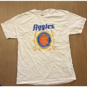 Texas A&M Aggies University T-Shirt XL White Short Sleeve Crew Neck Cotton Beer